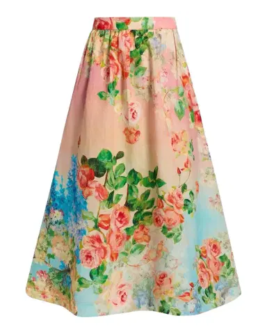 Hemant & Nandita Floral Ombré Cotton-Linen Midi Skirt | Thumbnail 1