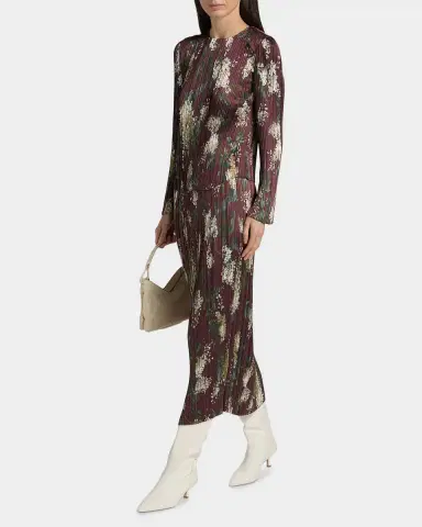 Vince Lilac Print Micro-Pleated Midi Skirt | Thumbnail 2