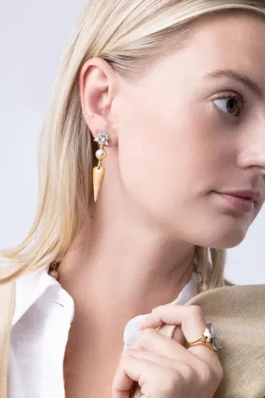 PARULINA Diamond Pearl Detachable Earrings | Thumbnail 4