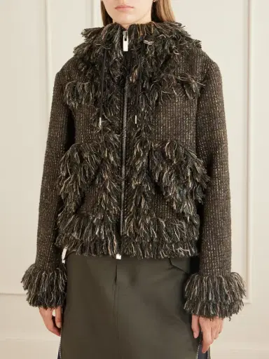 Sacai Wool-blend Frayed Tweed Zip-up Jacket | Thumbnail 3 Sacai Wool-blend Frayed Tweed Zip-up Jacket | Thumbnail 3