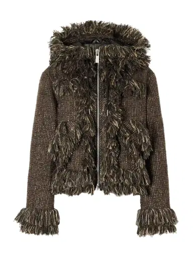 Sacai Wool-blend Frayed Tweed Zip-up Jacket | Thumbnail 1 Sacai Wool-blend Frayed Tweed Zip-up Jacket | Thumbnail 1