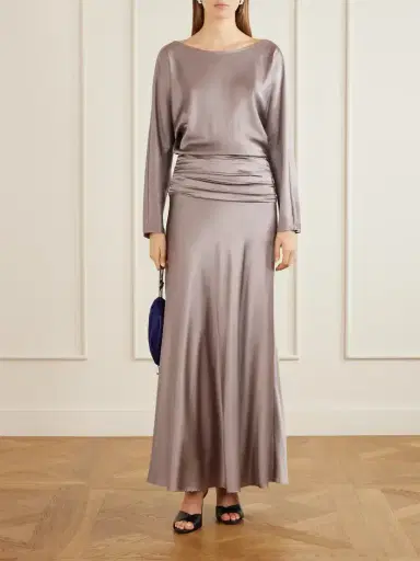 Staud Freda Gathered Silk-blend Satin Maxi Dress | Thumbnail 2 Staud Freda Gathered Silk-blend Satin Maxi Dress | Thumbnail 2