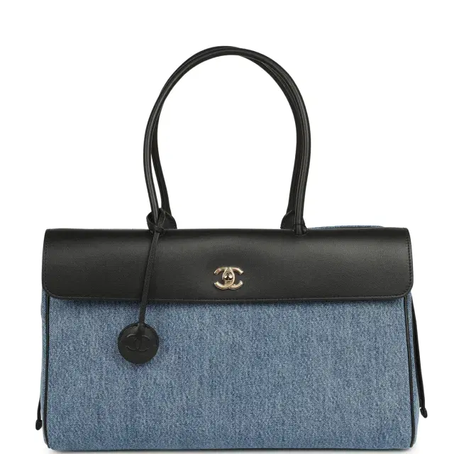 Chanel Chanel Large "Urban Essential" East West Shopping Tote Blue Denim, Black Caviar Gold Hardware