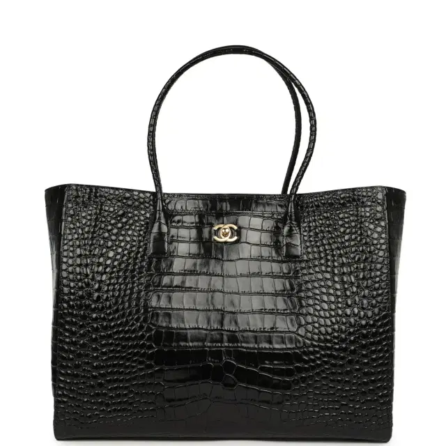 Chanel Chanel Large Cerf Shopping Bag Black Croc Embossed Calfskin Gold Hardware