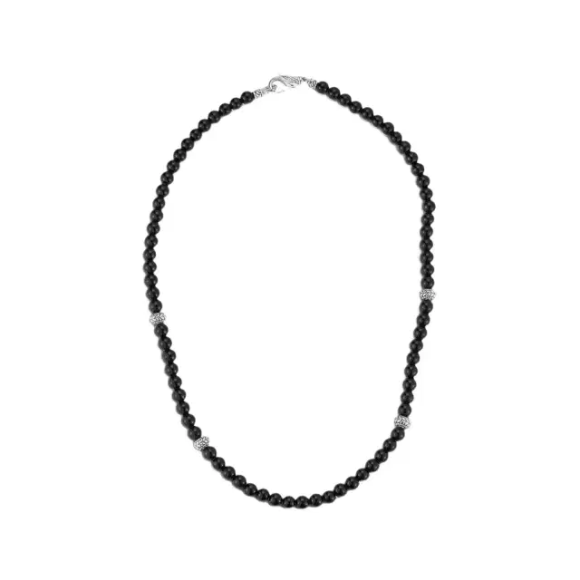JAI JAI Sterling Silver Black Onyx Textured Station Bead Men's Necklace by The Solist