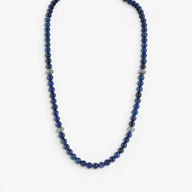 JAI JAI Sterling Silver Lapis Lazuli Textured Station Bead Men's Necklace by The Solist | Thumbnail 2