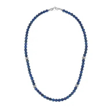 JAI JAI Sterling Silver Lapis Lazuli Textured Station Bead Men's Necklace by The Solist | Thumbnail 1