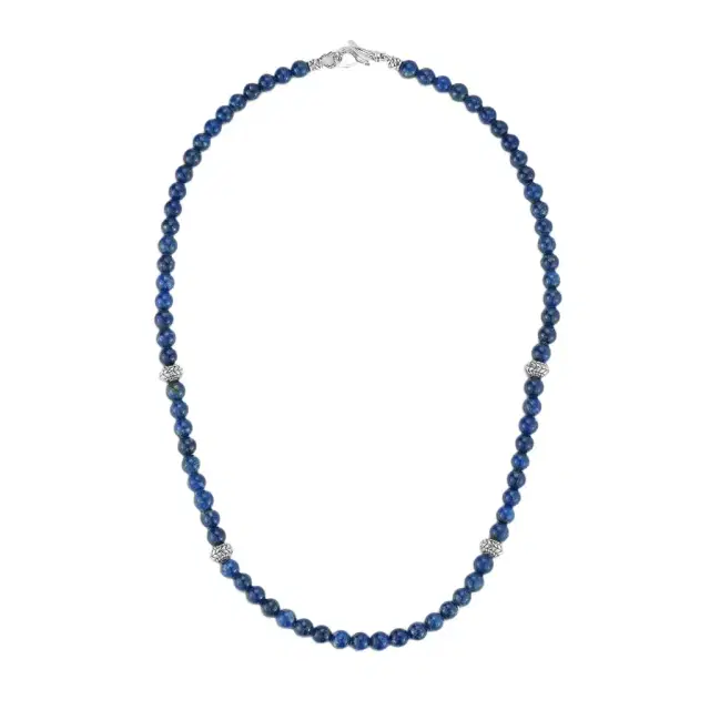 JAI JAI Sterling Silver Lapis Lazuli Textured Station Bead Men's Necklace by The Solist