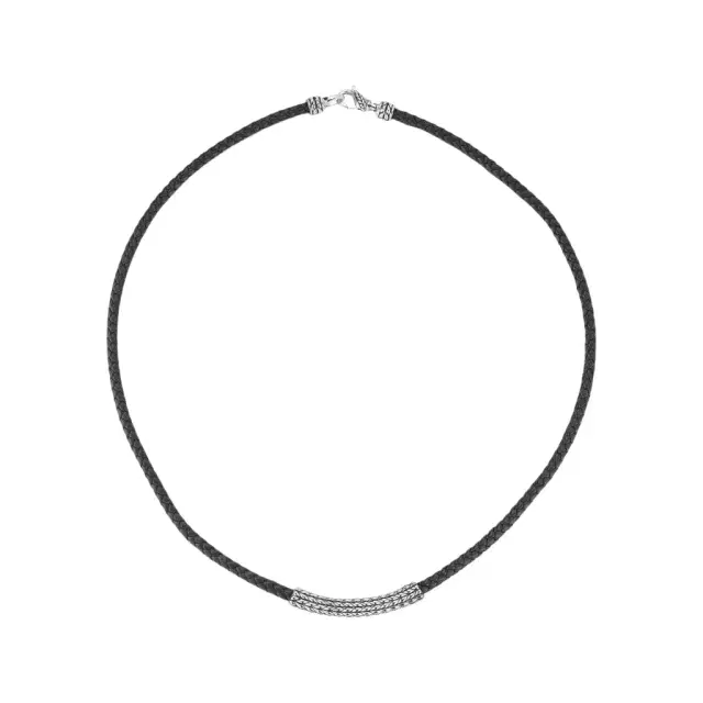 JAI JAI Sterling Silver Leather Textured Station Black Men's Necklace by The Solist