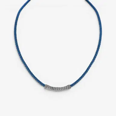 JAI JAI Sterling Silver Leather Textured Station Blue Men's Necklace by The Solist | Thumbnail 2