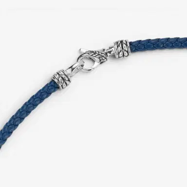 JAI JAI Sterling Silver Leather Textured Station Blue Men's Necklace by The Solist | Thumbnail 3
