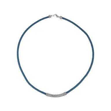 JAI JAI Sterling Silver Leather Textured Station Blue Men's Necklace by The Solist | Thumbnail 1