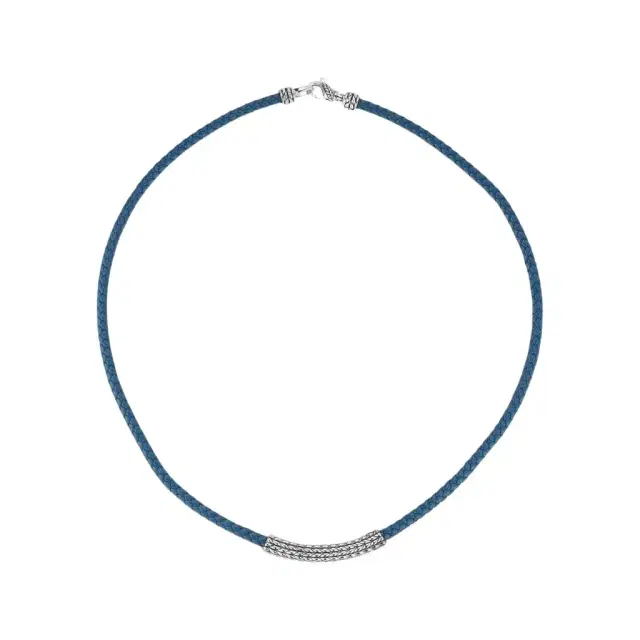JAI JAI Sterling Silver Leather Textured Station Blue Men's Necklace by The Solist