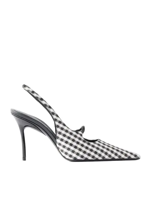 Alaïa 90 Checked Leather-trimmed Canvas Slingback Pumps