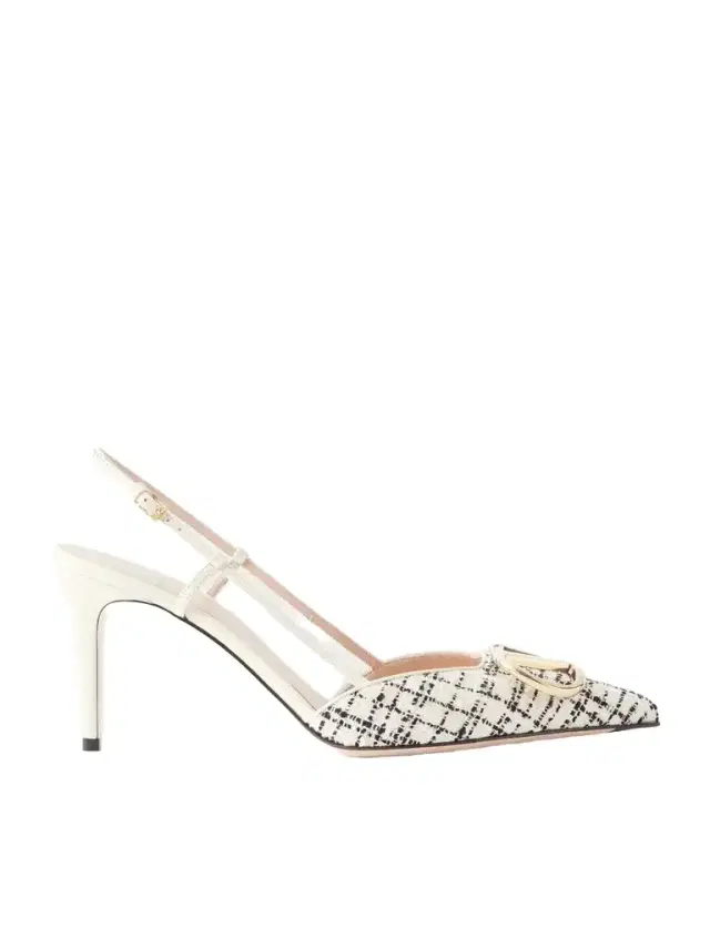 Valentino Garavani Vlogo 80 Checked Leather-trimmed Bouclé Slingback Pumps