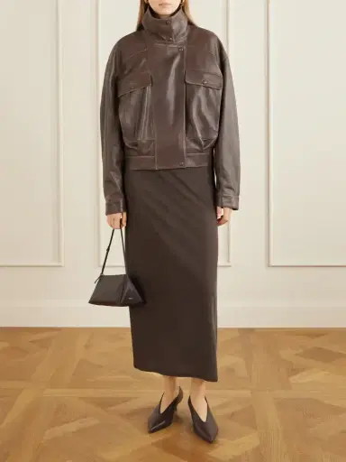 Nour Hammour Quincy Cropped Paneled Leather Bomber | Thumbnail 2