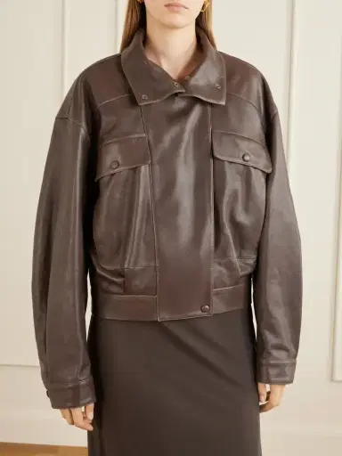 Nour Hammour Quincy Cropped Paneled Leather Bomber | Thumbnail 3