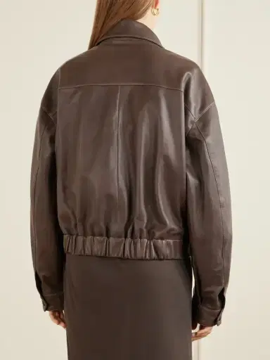 Nour Hammour Quincy Cropped Paneled Leather Bomber | Thumbnail 4