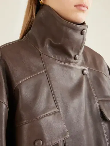 Nour Hammour Quincy Cropped Paneled Leather Bomber | Thumbnail 5