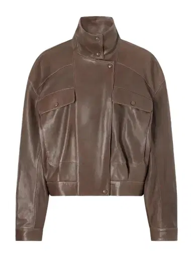 Nour Hammour Quincy Cropped Paneled Leather Bomber | Thumbnail 1