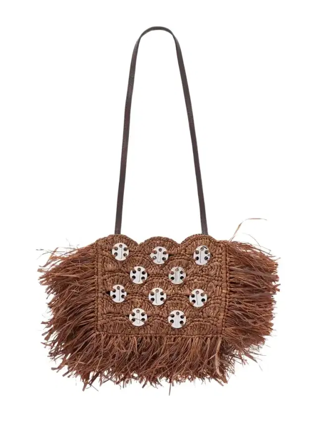 Rabanne Embellished Raffia Shoulder Bag