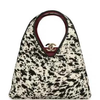 Chanel Chanel Small Chic Lady "Dalmatian Print" Shopping Bag Black, White Pony Hair Gold Hardware | Thumbnail 1