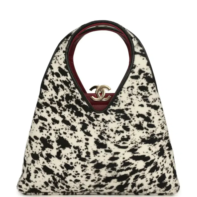 Chanel Chanel Small Chic Lady "Dalmatian Print" Shopping Bag Black, White Pony Hair Gold Hardware