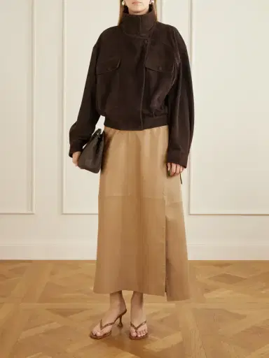 Nour Hammour Quincy Cropped Paneled Suede Bomber | Thumbnail 2