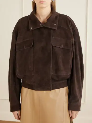 Nour Hammour Quincy Cropped Paneled Suede Bomber | Thumbnail 3