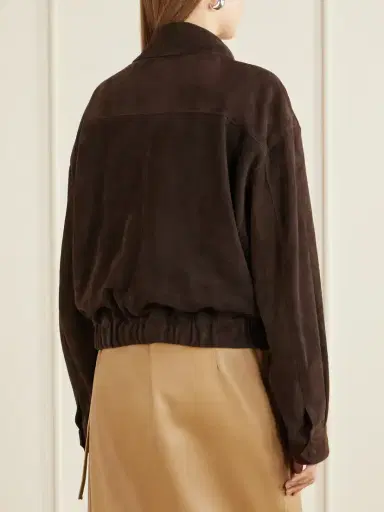 Nour Hammour Quincy Cropped Paneled Suede Bomber | Thumbnail 4