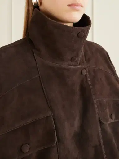 Nour Hammour Quincy Cropped Paneled Suede Bomber | Thumbnail 5