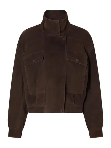 Nour Hammour Quincy Cropped Paneled Suede Bomber | Thumbnail 1