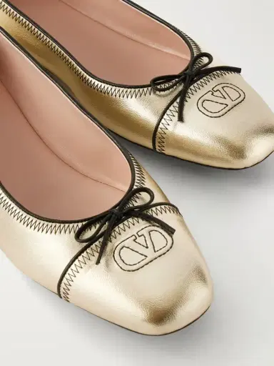 Valentino Garavani Vlogo Bow-embellished Metallic Leather Ballet Flats | Thumbnail 5 Valentino Garavani Vlogo Bow-embellished Metallic Leather Ballet Flats | Thumbnail 5