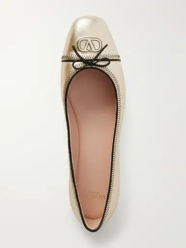 Valentino Garavani Vlogo Bow-embellished Metallic Leather Ballet Flats | Thumbnail 6 Valentino Garavani Vlogo Bow-embellished Metallic Leather Ballet Flats | Thumbnail 6
