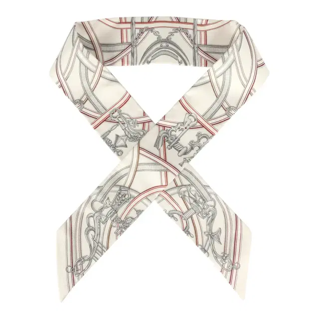Hermes "Harnais Legendaire" White, Gris Perle, Rouge H Silk Twilly