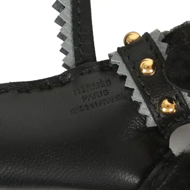 HERMÈS Hermes "Rock" Budy Apic Charm Black, Gris Pantin Milo Lambskin and Merino Wool Gold Hardware | Thumbnail 3