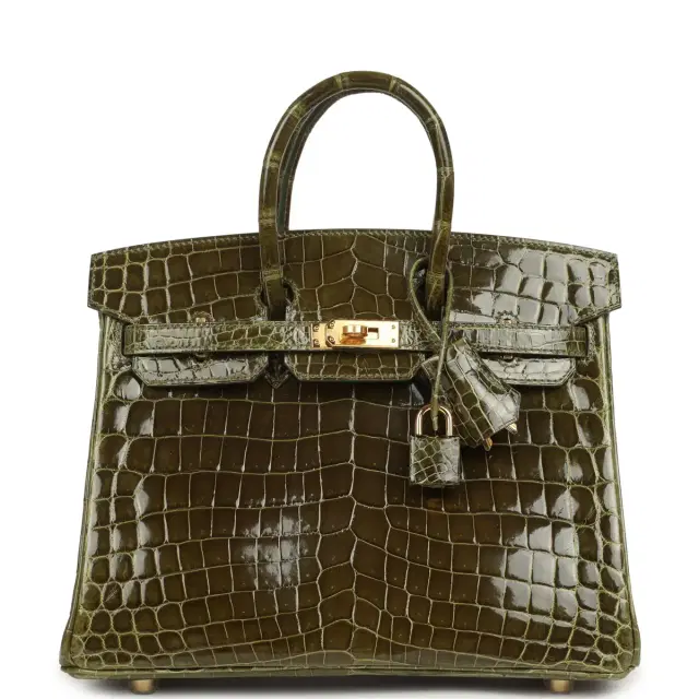 HERMÈS Hermes Birkin 25 Vert Veronese Shiny Niloticus Crocodile Gold Hardware