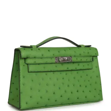 HERMÈS Hermes Kelly Pochette Vert Yucca Ostrich Palladium Hardware | Thumbnail 2 HERMÈS Hermes Kelly Pochette Vert Yucca Ostrich Palladium Hardware | Thumbnail 2