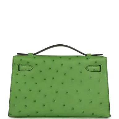 HERMÈS Hermes Kelly Pochette Vert Yucca Ostrich Palladium Hardware | Thumbnail 4 HERMÈS Hermes Kelly Pochette Vert Yucca Ostrich Palladium Hardware | Thumbnail 4