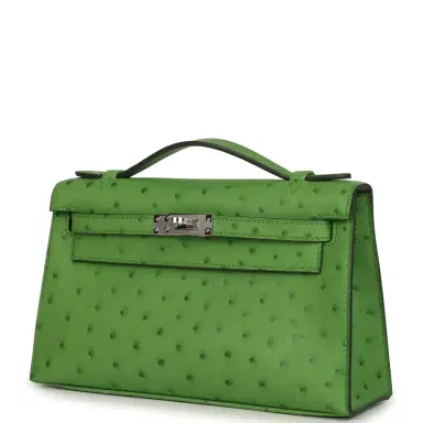 HERMÈS Hermes Kelly Pochette Vert Yucca Ostrich Palladium Hardware | Thumbnail 5 HERMÈS Hermes Kelly Pochette Vert Yucca Ostrich Palladium Hardware | Thumbnail 5