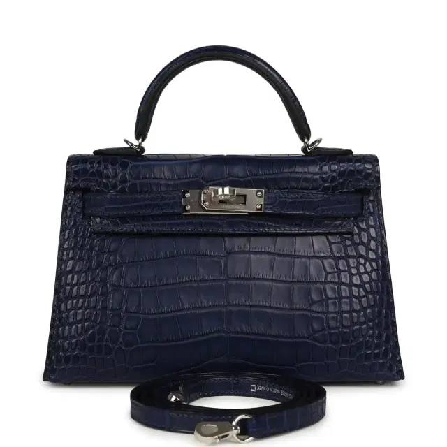 HERMÈS Hermes Kelly Sellier 20 Bleu Saphir Matte Alligator Gold Hardware