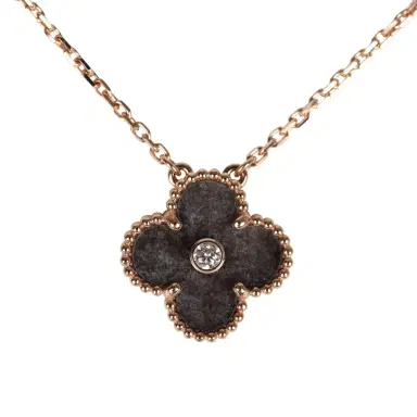 Van Cleef & Arpels Van Cleef & Arpels 2023 Holiday Vintage Alhambra Pendant Necklace Silver Obsidian White Diamond Rose Gold | Thumbnail 2
