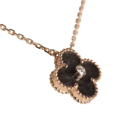 Van Cleef & Arpels Van Cleef & Arpels 2023 Holiday Vintage Alhambra Pendant Necklace Silver Obsidian White Diamond Rose Gold | Thumbnail 3