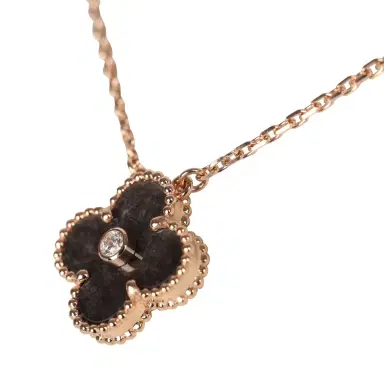 Van Cleef & Arpels Van Cleef & Arpels 2023 Holiday Vintage Alhambra Pendant Necklace Silver Obsidian White Diamond Rose Gold | Thumbnail 4