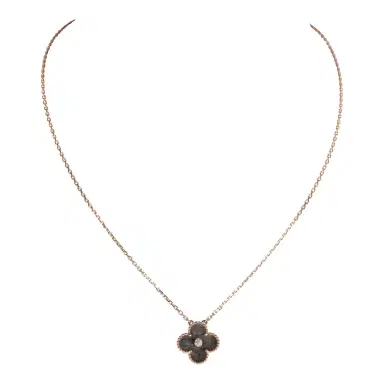 Van Cleef & Arpels Van Cleef & Arpels 2023 Holiday Vintage Alhambra Pendant Necklace Silver Obsidian White Diamond Rose Gold | Thumbnail 1