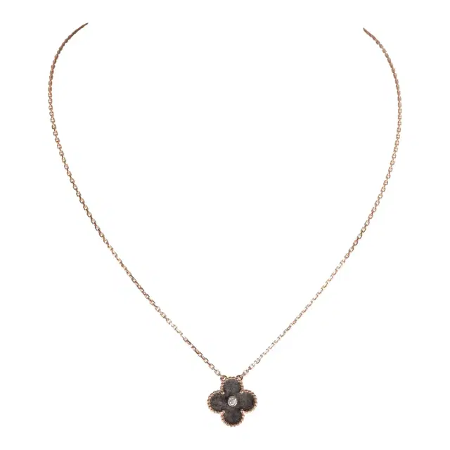 Van Cleef & Arpels Van Cleef & Arpels 2023 Holiday Vintage Alhambra Pendant Necklace Silver Obsidian White Diamond Rose Gold