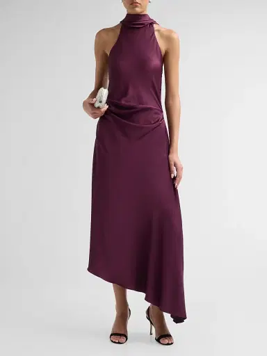 Simkhai Women's Monica Satin Midi Dress - Fig - Size 8 | Thumbnail 2
