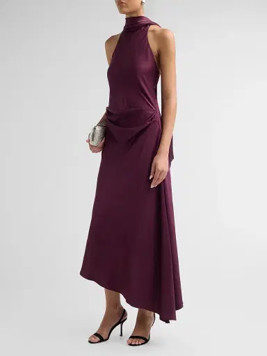 Simkhai Women's Monica Satin Midi Dress - Fig - Size 8 | Thumbnail 4