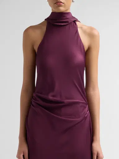 Simkhai Women's Monica Satin Midi Dress - Fig - Size 8 | Thumbnail 5