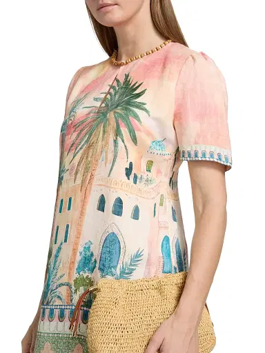 Johnny Was Women's Leela Jane Linen-Blend Printed Minidress - Sirena - Size XL | Thumbnail 6 Johnny Was Women's Leela Jane Linen-Blend Printed Minidress - Sirena - Size XL | Thumbnail 6